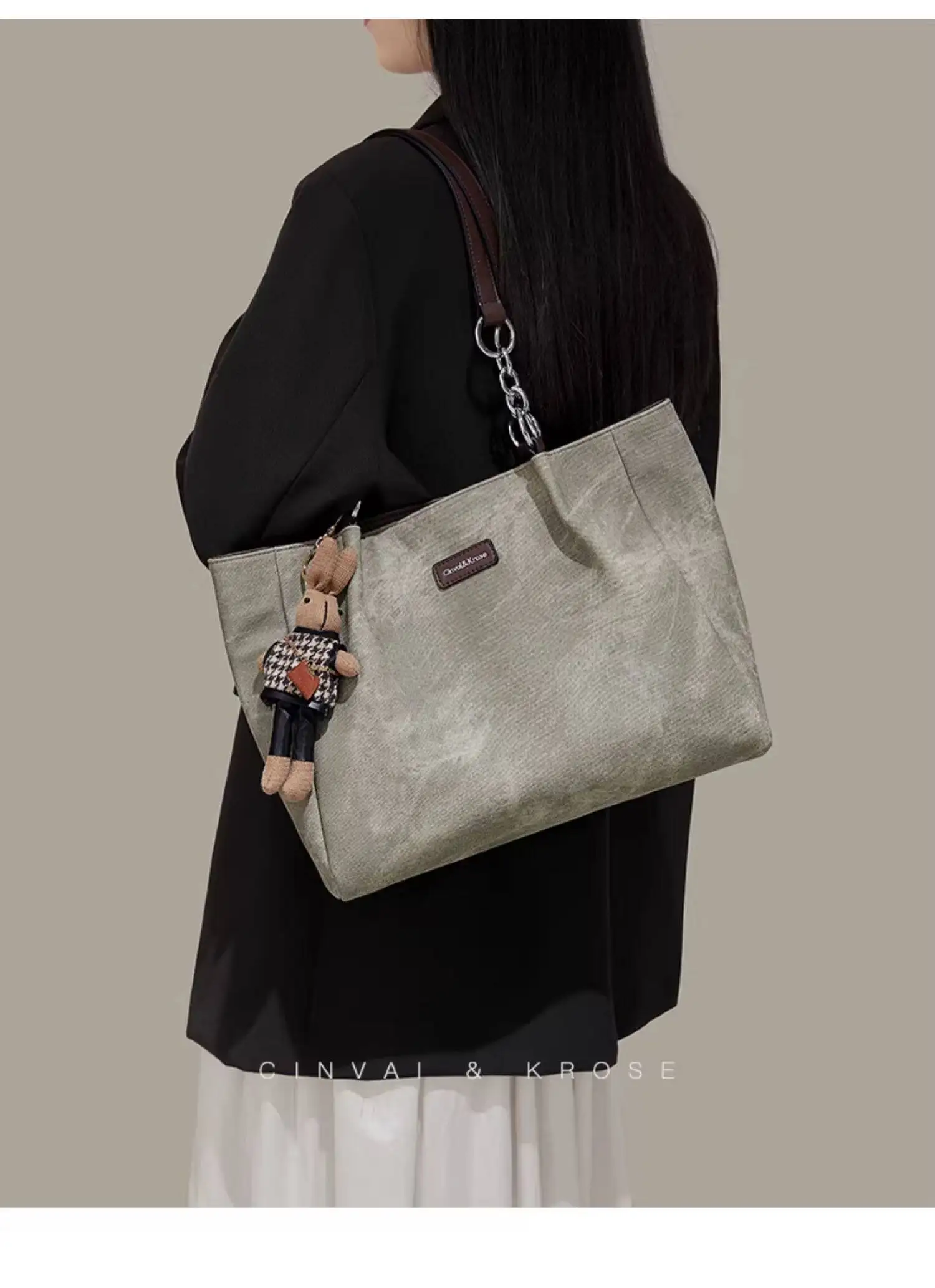 

Canvas Tote for Women, 2026 New Large Rabbit Charm Shoulder, Сумка Женская