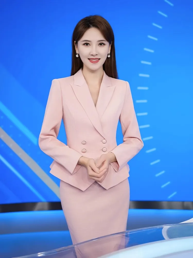 New Pink Commuter Business Suit Professional Skirt Host Photogenic Art Exam Narrator Guest look Work Clothes