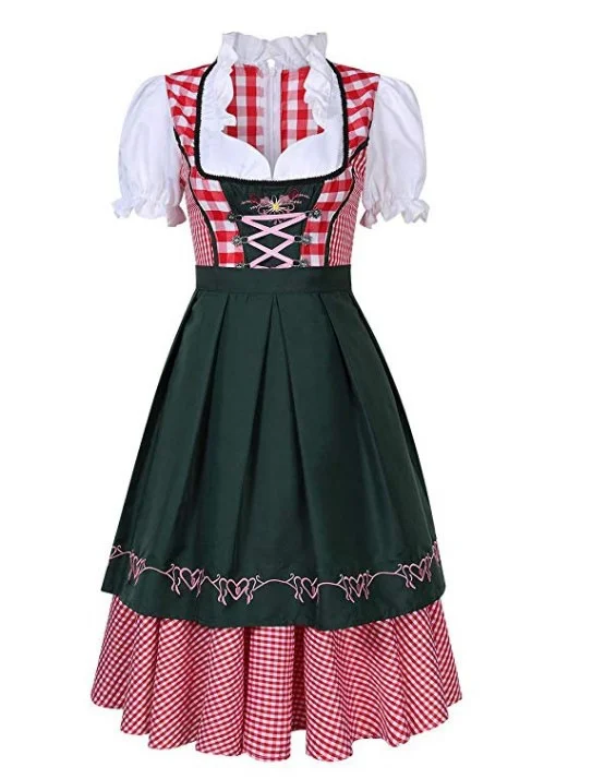 

Women's Oktoberfest Costumes German Dirndl Dress,Beer Festival Lattice Apron Dress Suits Classic Retro Slim Dress