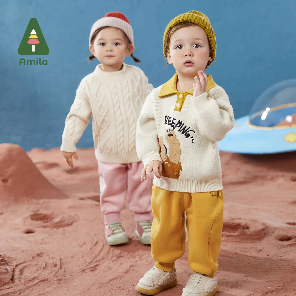 Amila Baby Pants 2024 Winter Girls Children Cute Pattern Sports Casual Pant Babies Boys Elastic Waist Trouser Multi-color Option