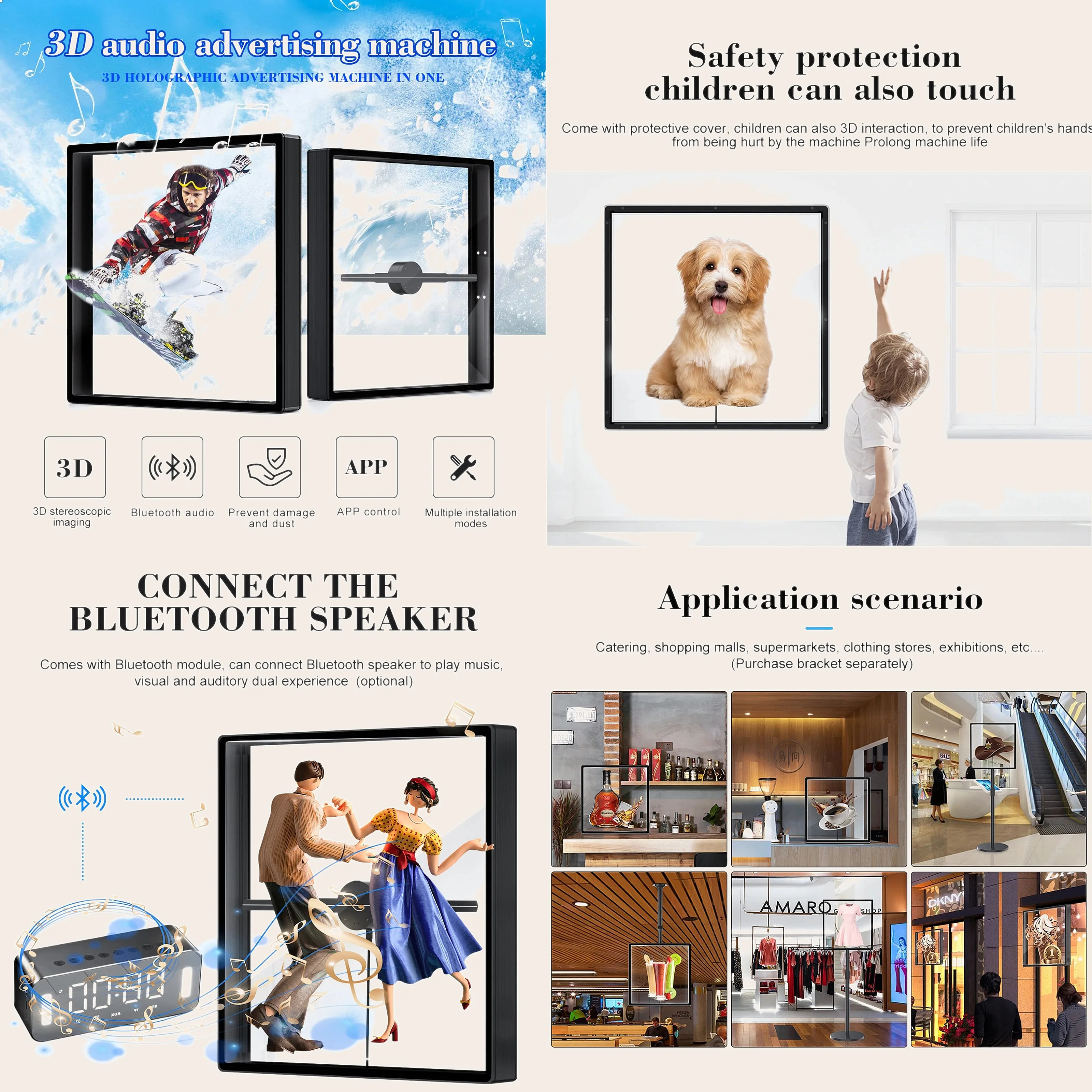 50cm 3D Holographic Projector Fan Naked Eye LED WiFi Remote Advertising Display Video Light