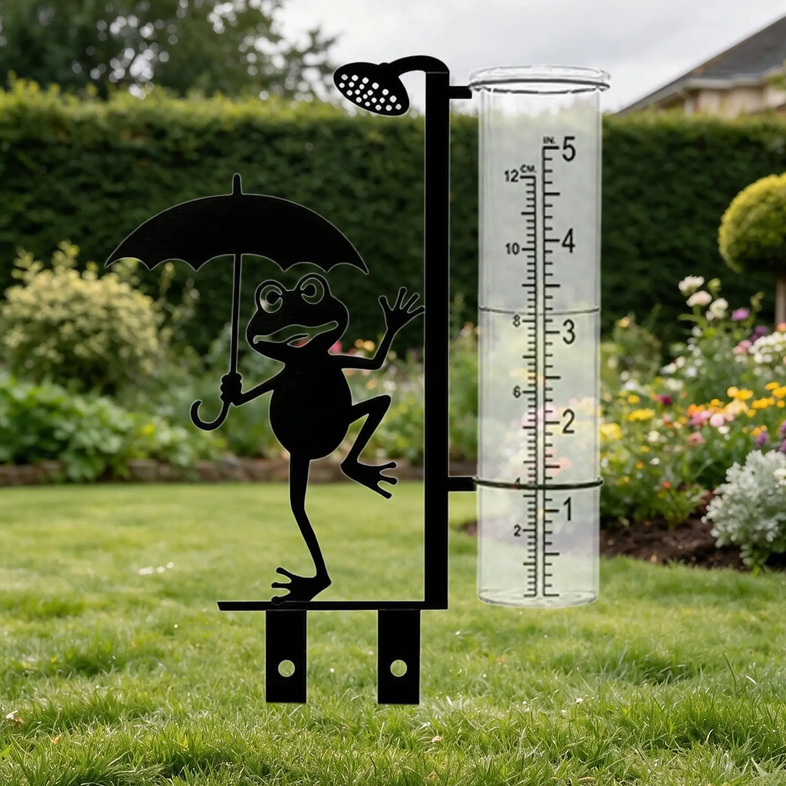 Metal Frog Rain Gauge with Plastic Measuring Cup Clear Read Numbers Outdoor Water Meter for Garden Patio Lawn Yard Decor