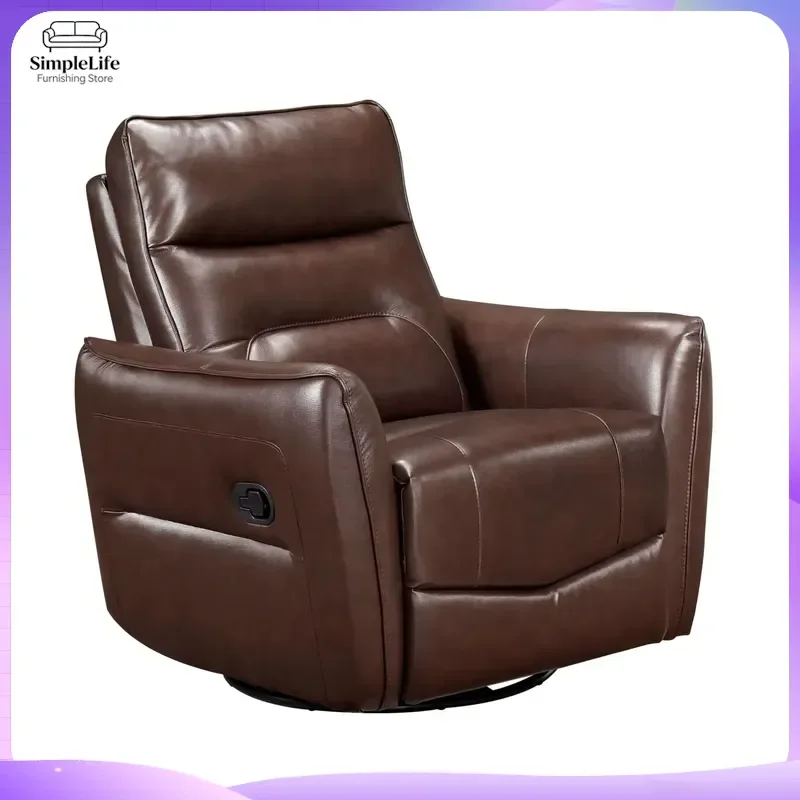 Cadeira de Lounge de Couro Marrom Luxuosa com Rotação de 360 Graus °   Cadeira de Escritório Ergonômica com Base de Madeira Sólida Rotativa para Sala 