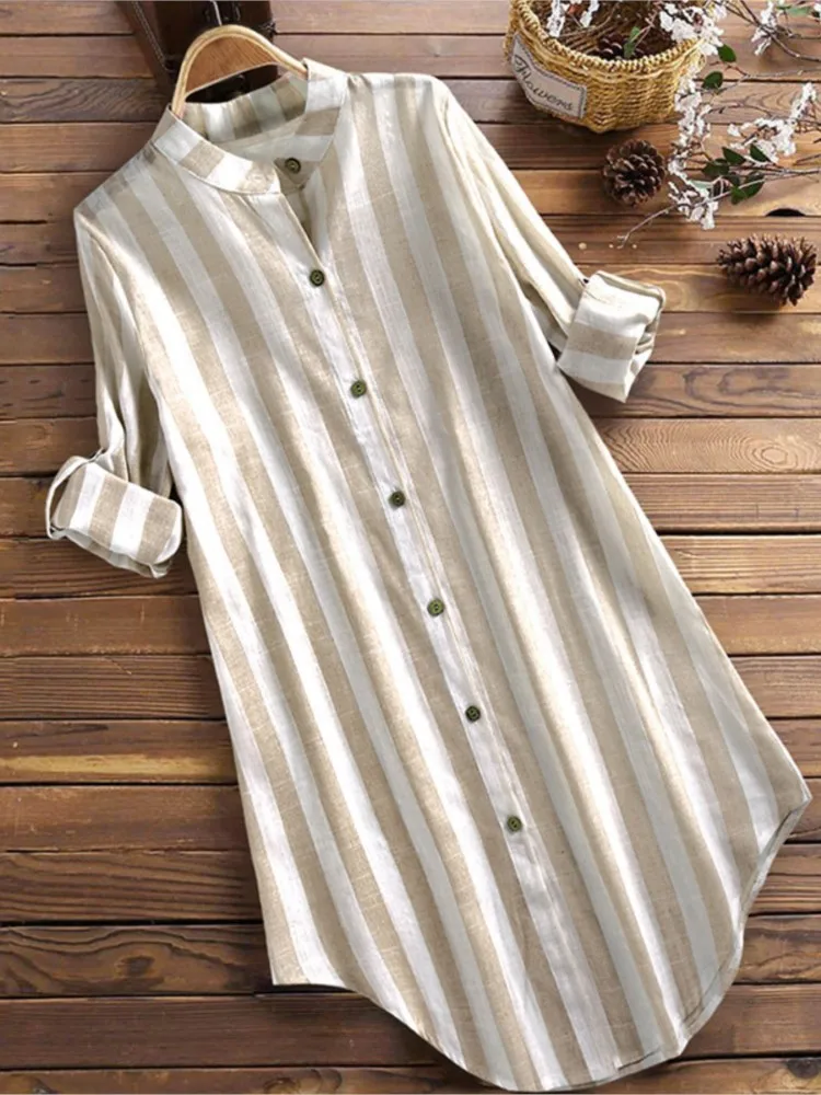 

Fashion Striped Shirt For Women Casual Long Sleeve Turn-down Collar Button Shirts Tops Female Holiday Women's Clothing Spring