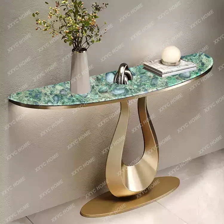 light luxury rock slab entrance table Large apartment against the wall Natural luxury stone marble entrance table
