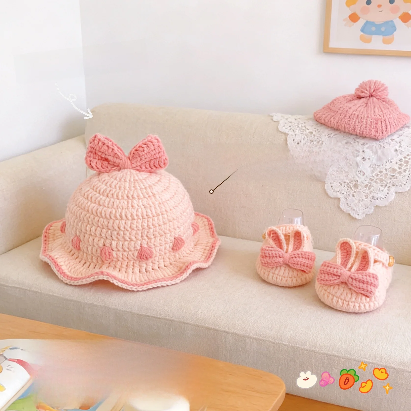 conjunto-de-gorro-e-luvas-artesanais-para-bebe-kit-de-materiais-de-la-e-agulha-de-croche-para-conforto-de-criancas-e-gestantes-durante-a-gravidez