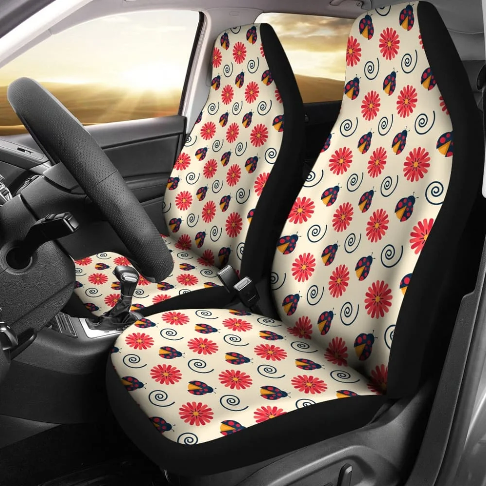 

Pink Red Ladybug Custom Car Decoration Car Seat Covers,Pack of 2 Universal Front Seat Protective Cover