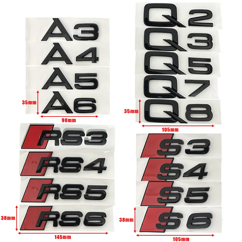Audi 3D ABS Car Logo Badge Trunk Decal Fender Sticker Decal Emblem Accessories For A1 A3 A4 A5 Q2 Q3 Q5 Q7 RS3 RS4 RS5 RS6 S3 S4