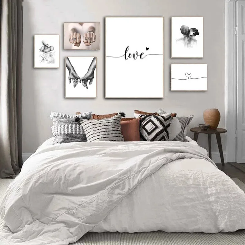 Black White Romantic Couples Lovers Hand In Hand Canvas Painting Love Quotes Wall Art Poster Print Fashion Picture Home Decor