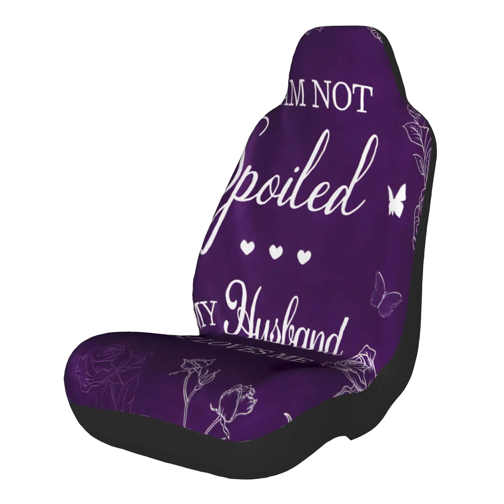 2pcs I Am Not Spoiled, My Husband Just Loves Me - Purple Rose Design Throw BlanketCar Seat Covers, Suitable For All Vehicles, Ch