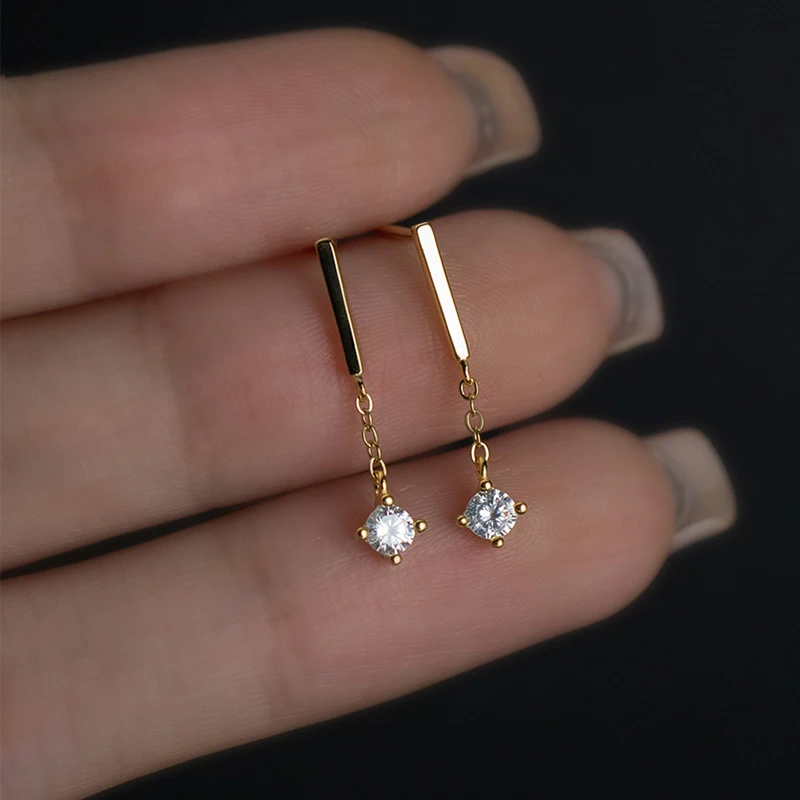 INZATT Plata de Ley 925 auténtica 2CM borla colgante de circón Mini pendientes para mujeres encantadoras accesorios de joyería fina exquisita