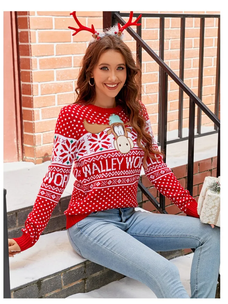 Frauen Lose Weihnachten Pullover Herbst Winter Druck Gestrickte Schneeflocke Weihnachten Baum Muster Weihnachten Stil Strickwaren Sweatshirt