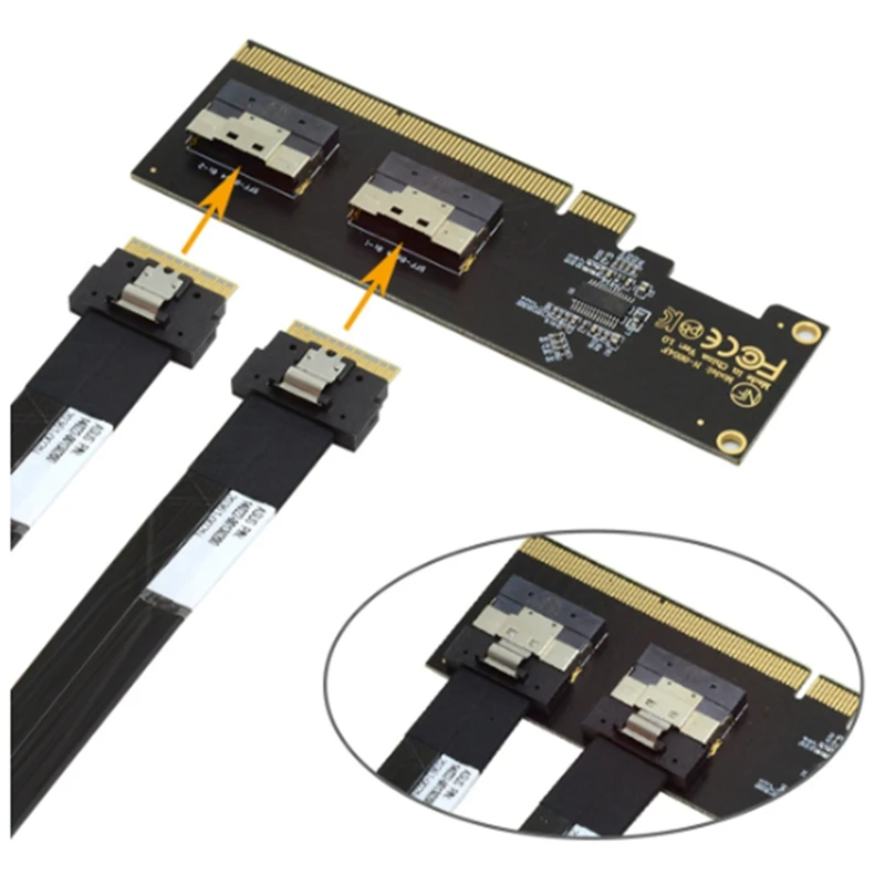 U.2 PCI-E Adapter, Maximize Your Pcie Potential: Pcie 3.0 4.0 X16 To 2-Port SFF-8654 8I Riser Adapter Card Durable Easy Install