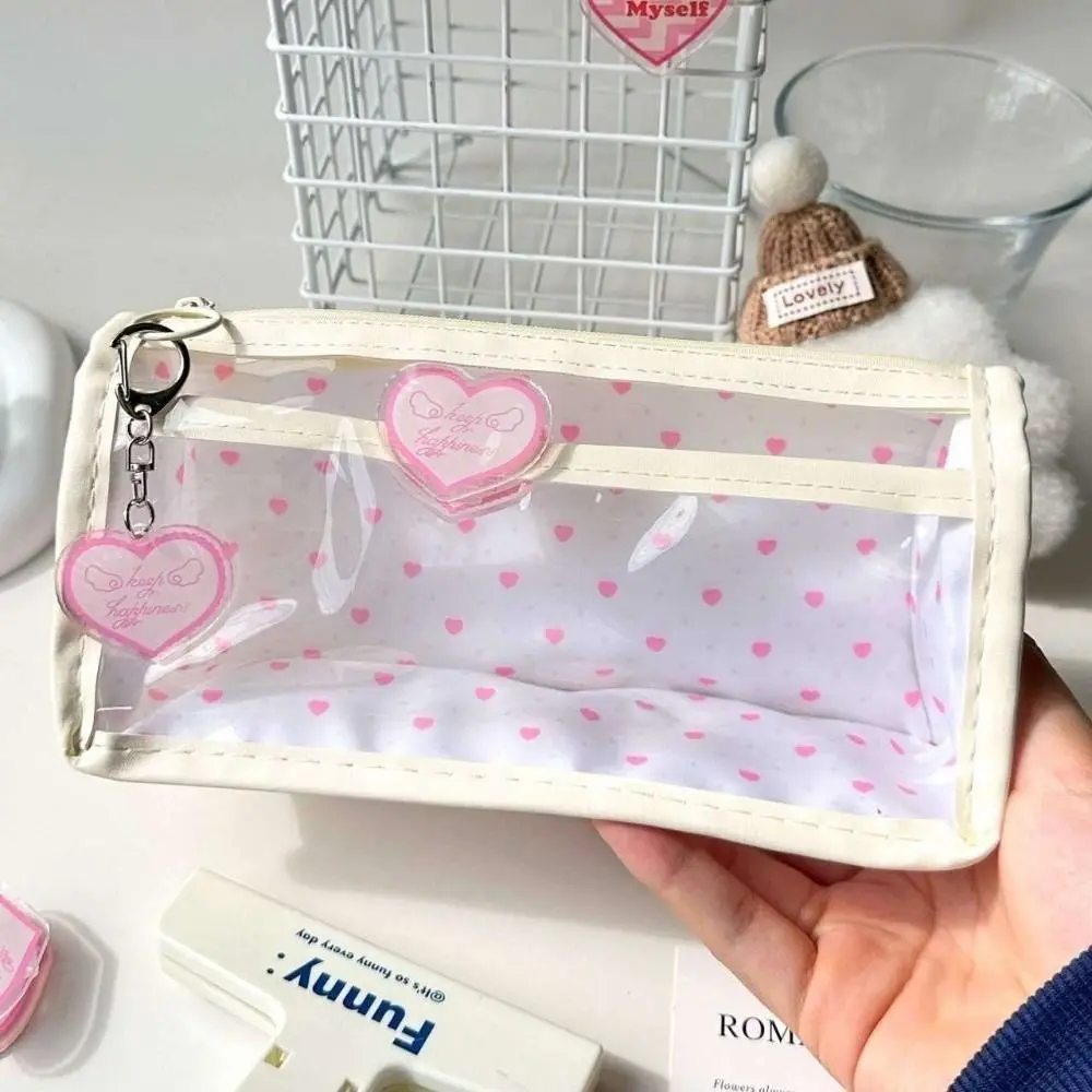 Kawaii Clear Pencil Case Double Layer Large Capacity Pen Bag Waterproof Stationery Storage Bag Students