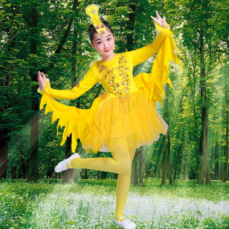 Kinder Vogel Kostüm Mädchen Weiß Ballett Tanz Kleid Tier Cosplay Halloween Vögel Fee Flügel Bühnenkleidung