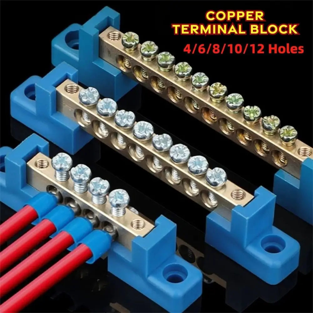 New 6*9 Copper Ground Bar 4/6/8/10/12 Hole High Bridge Type Zero Ground Wiring Connection Terminal Block Distribution Box