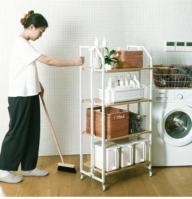 Modern Multi-Storey Wood Bathroom Storage Rack Household Corner Waterproof Folding Convenient Multifunctional Shelving