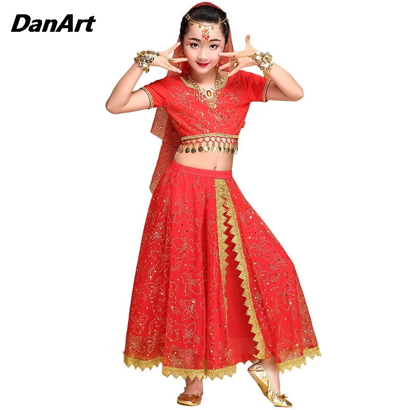 New Indian Dance Sari Costume New Performance Clothing Tianzhu Girls Xinjiang Ethnic Set Children's Bollywood Dress