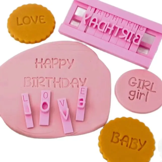 

Love Baby Girl Happy Birthday Letters Numbers Cookie Cutter Alphabet Stamp Set Plastic Embossing Baking Create Cake Decorating