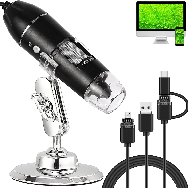 50X-1600X Digital Microscope 3in1 Type-C USB Electronic Microscope Camera LED HD Magnifier For Android Mobile Phone PC Soldering