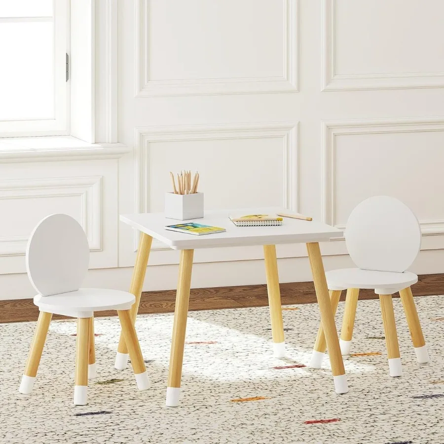 UTEX Juego de mesa y 2 sillas para niños pequeños, niños y niñas, juego de mesa y sillas para niños de 3 piezas, color blanco, ideal para salas de juegos y comedor