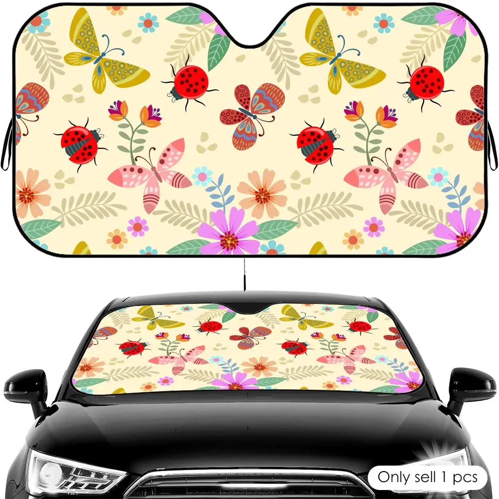 Ladybug Floral Sun Visor Foldable Universal Car Windshield Sun Shade UV Protection Heat Insulation Foldable Cover