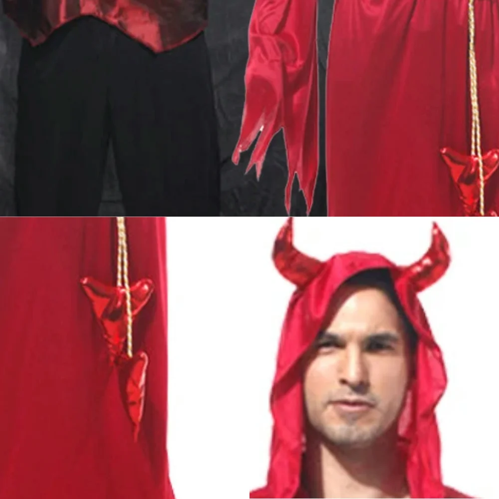 Halloween Mens Red Devil Costume Parent-child Satan Parade Carnival Masquerade Fancy Dress Outfit