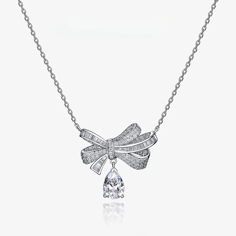 

New Bow Series 925 Silver Pendant 1.5ct Water Drop 7 * 10 Fashion Women's Jewelry Necklace 40+5 Wedding Jewelry