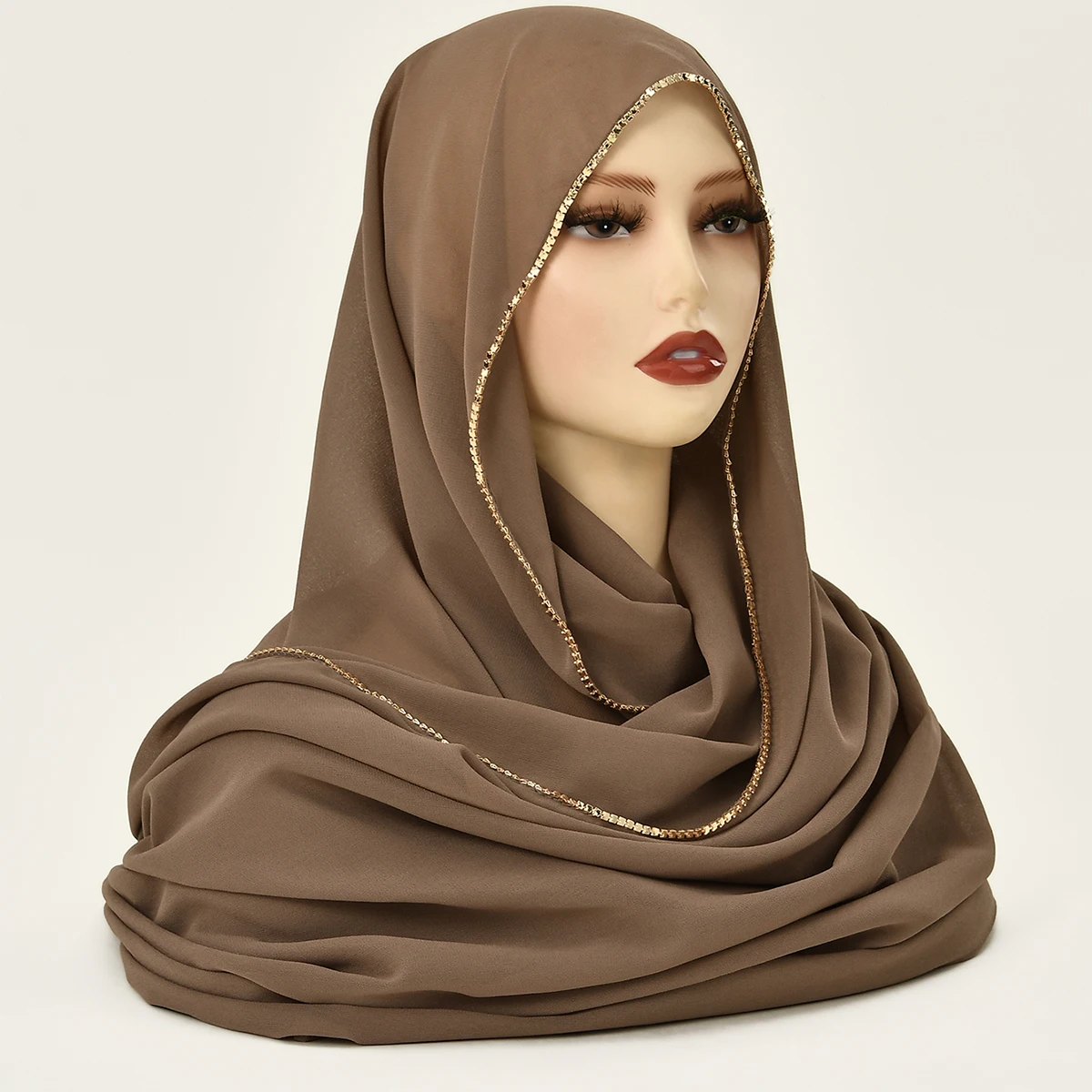 Strass Chiffon Hijab Schal für Frauen Stretch Schal einfarbig muslimisches Stirnband Mode einfarbig langer Schalldämpfer