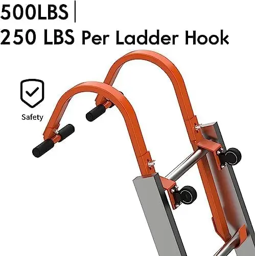 Roof Ladder Hook, 2 Pack Ladder Stabilizer, Heavy Duty Steel 500 Lbs Weight Ratin, Roof Ridge Extension with Wheel for