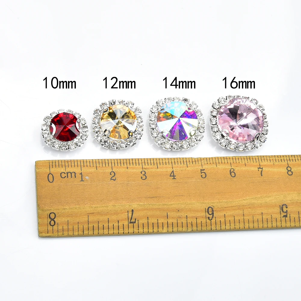 10Mm-16Mm Satellite Round Shape Glass Rhinestones Sunflower Claw Flatback Glitter Crystals Strass Stones Sew On Clothes Crafts