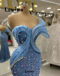 Robes De Soirée Blue Prom Dresses Aso Ebi Crystals Mermaid Wedding Party Dress Women Birthday Engagement Gowns Evening Dresses