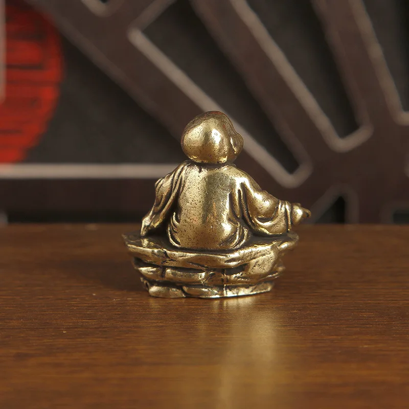 1 Small Novice Monk Meditating Buddha Statue Brass Handicraft Ornaments view 3