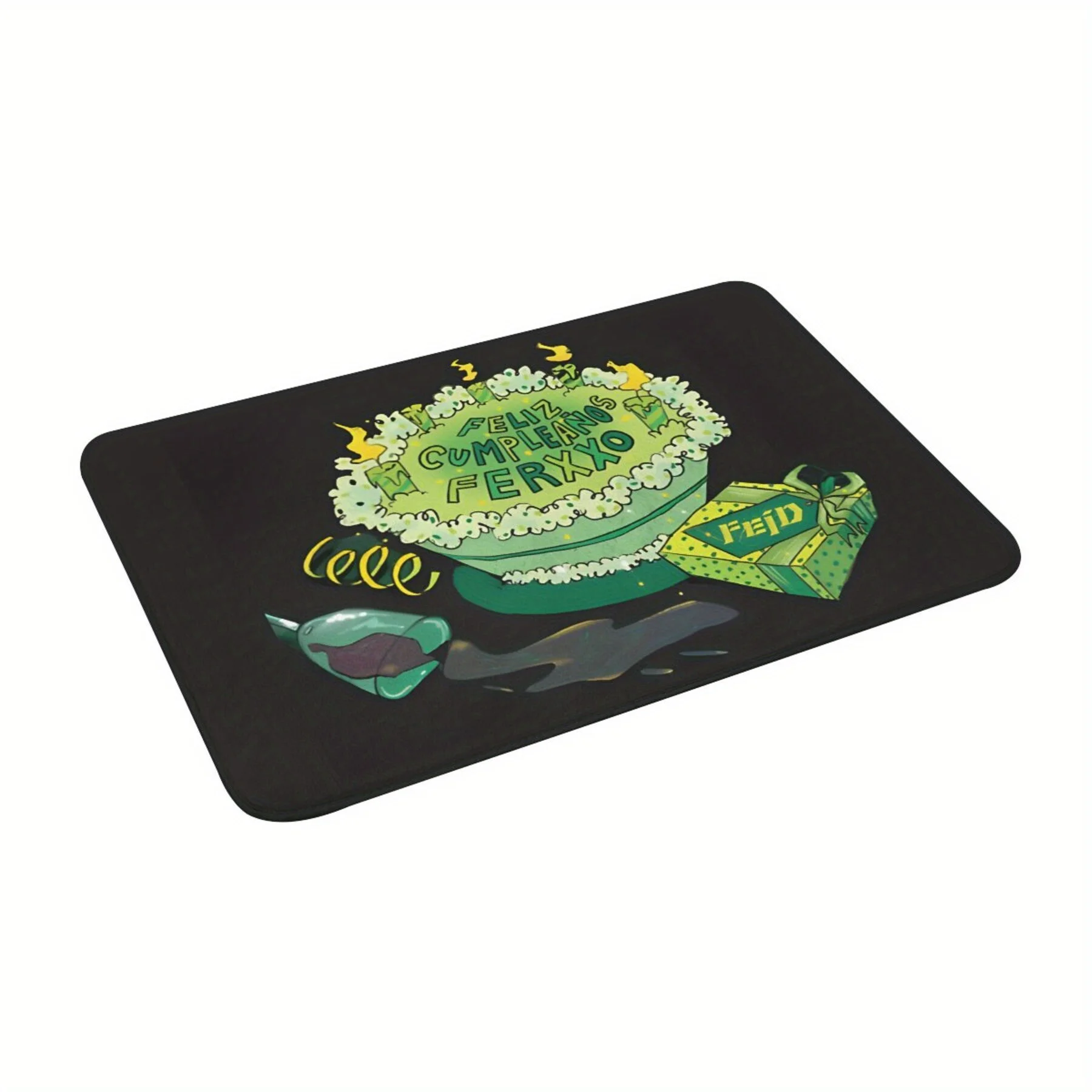 1pc Green Ferxxo Themed Polyester Door Mat, Rectangular Machine Washable Home Decor Entrance Carpet, Polyester, Lightweight