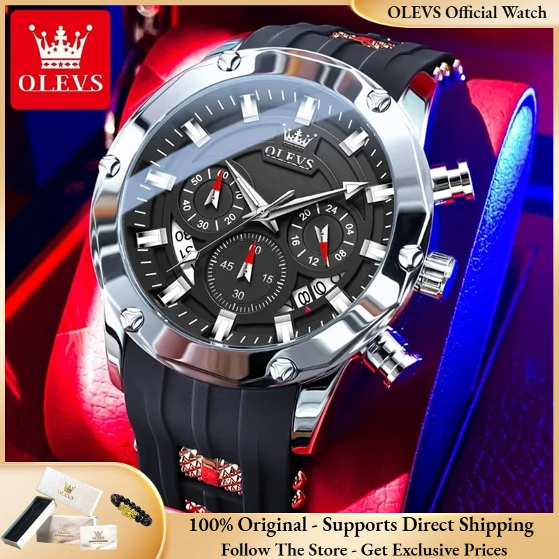 

OLEVS 9991 Men Watch Brand Luxury Multi functional Chronograph Men Quartz Watch Silicone Strap Waterproof Sports Men Watch Reloj