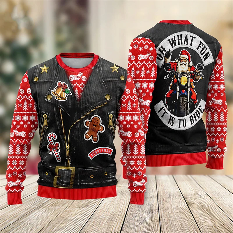 Funny Santa Claus Graphic Ugly Christmas Sweater For Men Fashion Autumn Winter 3D Printed Sweatshirt Casual Oversized Pullovers