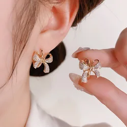 Korean Summer New Light Luxury Premium Small Design Micro Inlaid Bow Earrings Fashion Delicate Earrings for Women.