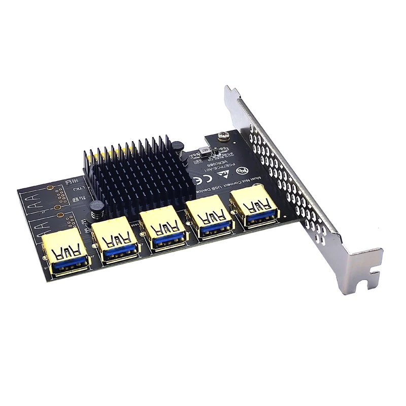 PCIE 1 to 6 Riser Adapter PCIE X1 to 6 USB3.0 5ports USB Multiplier PCI Express Riser Card For Graphic Video Card Bitcoin Mining