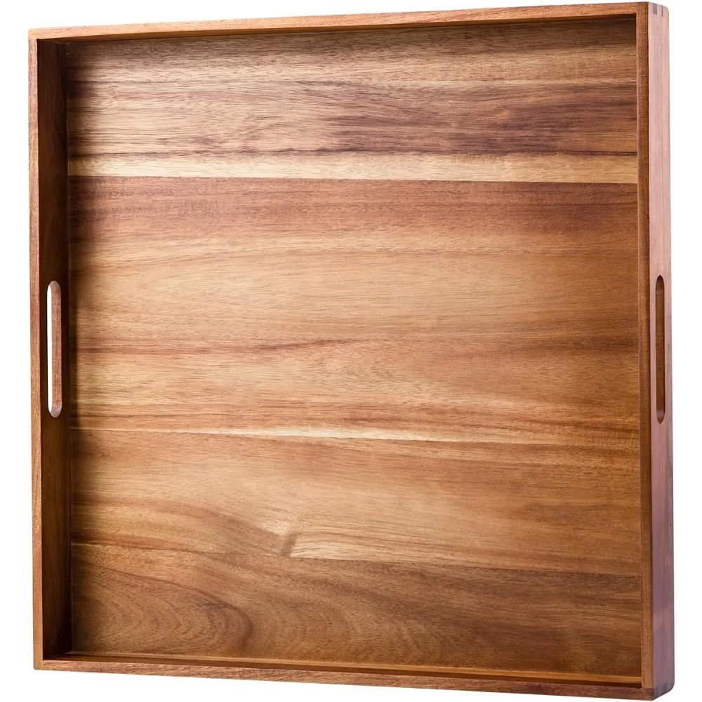 

Serving Tray with Handles, Square Ottoman Tray Acacia Wood Decorative Tray for Living Room
