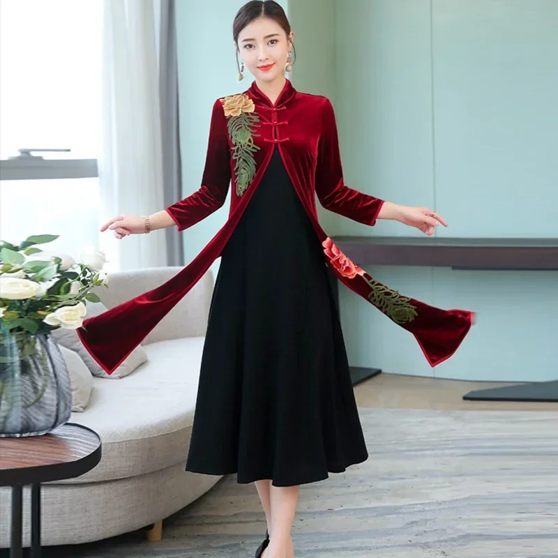 Qipao Traditional Oriental Velvet Cheongsam Wedding Dress Modern Chinese Asian Dresses Ff2557 MN3