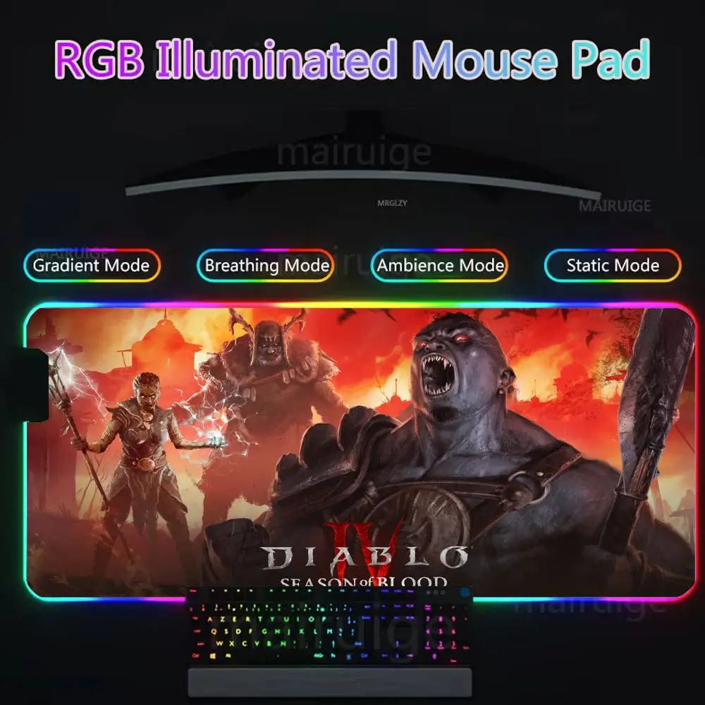 Diablo 4 Mouse Pad Gamer Rgb Desk Mat Back Light Led Mousepad Setup Gaming Accessories Deskmat Big Mousepepad Backlight