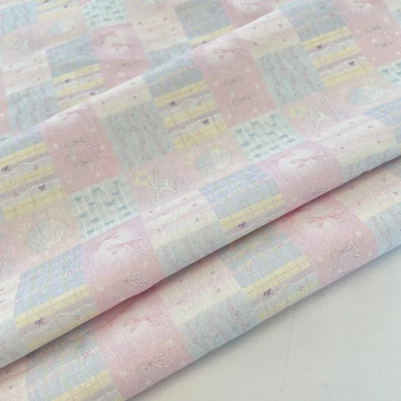 Japanese Style Ocean Plaid Print Fabric Soft Cute Style Pink Blue Spring Summer for Dress Shirt DIY Sewing Accessories