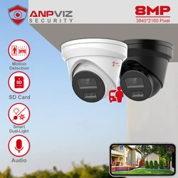 Anpviz-POE Câmera ao ar livre da torre IP, Smart Dual-Light, Vigilância de Vídeo CCTV ColorVU, Slot para cartão SD, Detecção humana e automotiva, 8MP, IP67