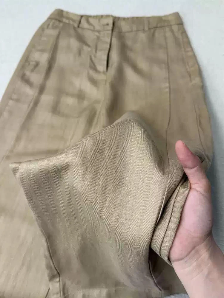 High Waist Loose Fit Khaki Linen Wide Leg Pants for Women Summer 2026 New Arrival Silk Blend Casual Trousers Commute Style