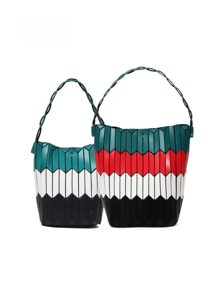 Trendy Handbag Basket Design Shopping Bag Women's Shoulder Bag Geometric Pattern Soft Casual Style Large Size Pure Color