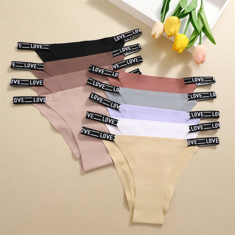 3PCS Women\'s Letter Waist Underpants Seamless Thongs Sexy Low Rise Comfortable Briefs Female Soft Solid G-String Lingerie M-XL