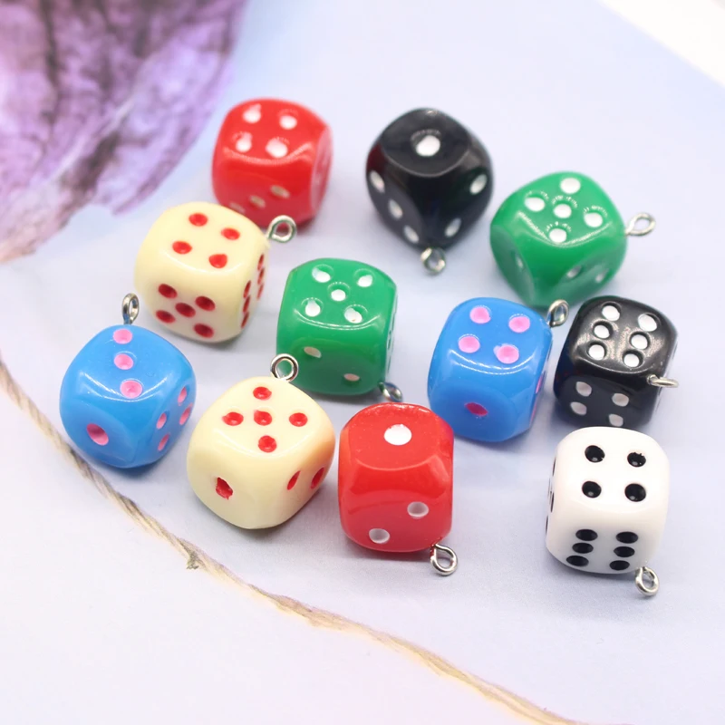 10pcs/lot Fun Mini Figurines Resin Dice Charms For Keychain Findings Diy Crafts Necklace Earring Pendant Make  Jewelry Accesory