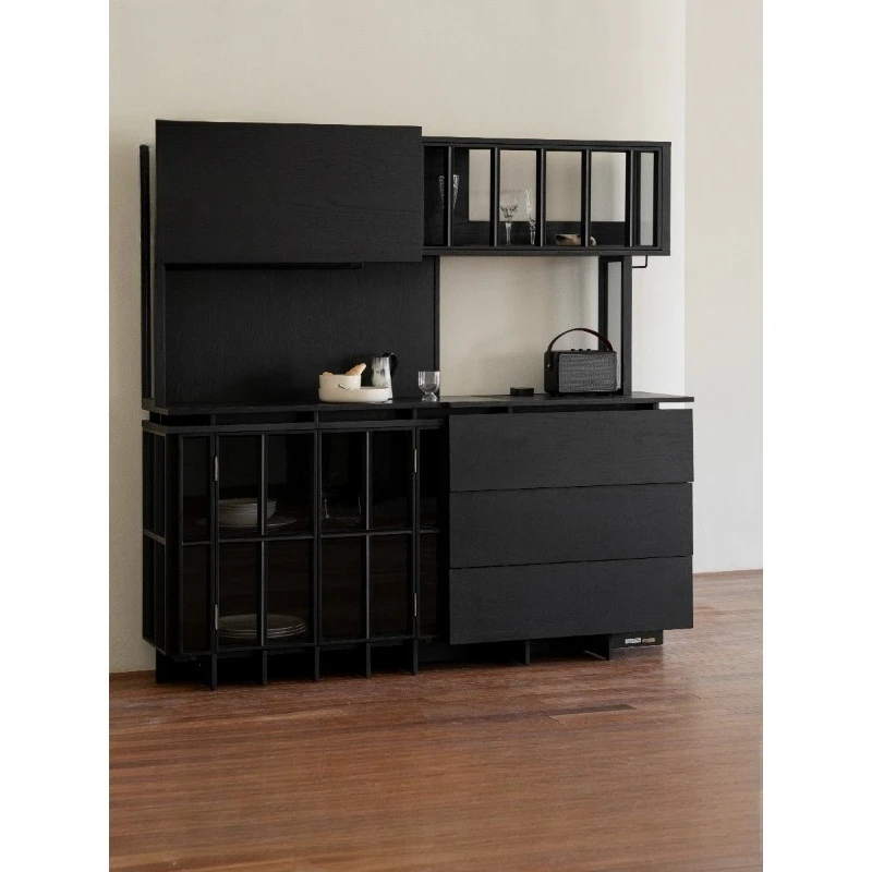 Side cabinet, black wall kitchen solid wood light luxury rock slab locker