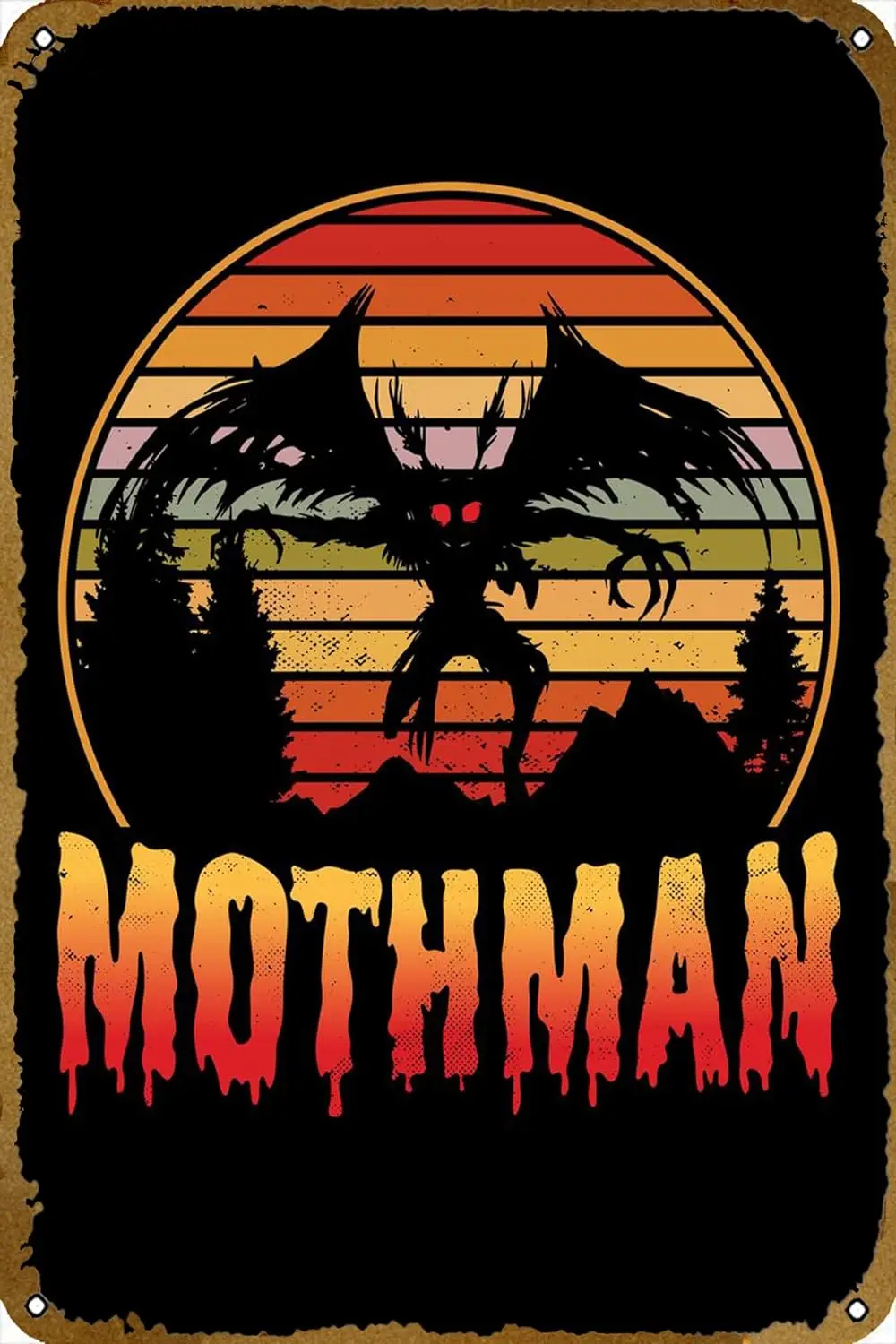 Mothman Cryptid Sunset poster Vintage tin logo Wall Art Deco Metal logo Decorative logo 20.32 x 30.48 cm