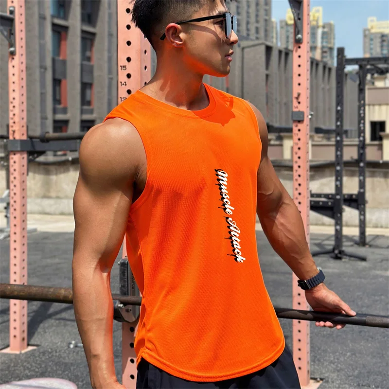 2024 Men Tank top Gym Mesh ventilation Workout Fitness Bodybuilding sleeveless shirt clothing Sports Singlet vest men Undershirt